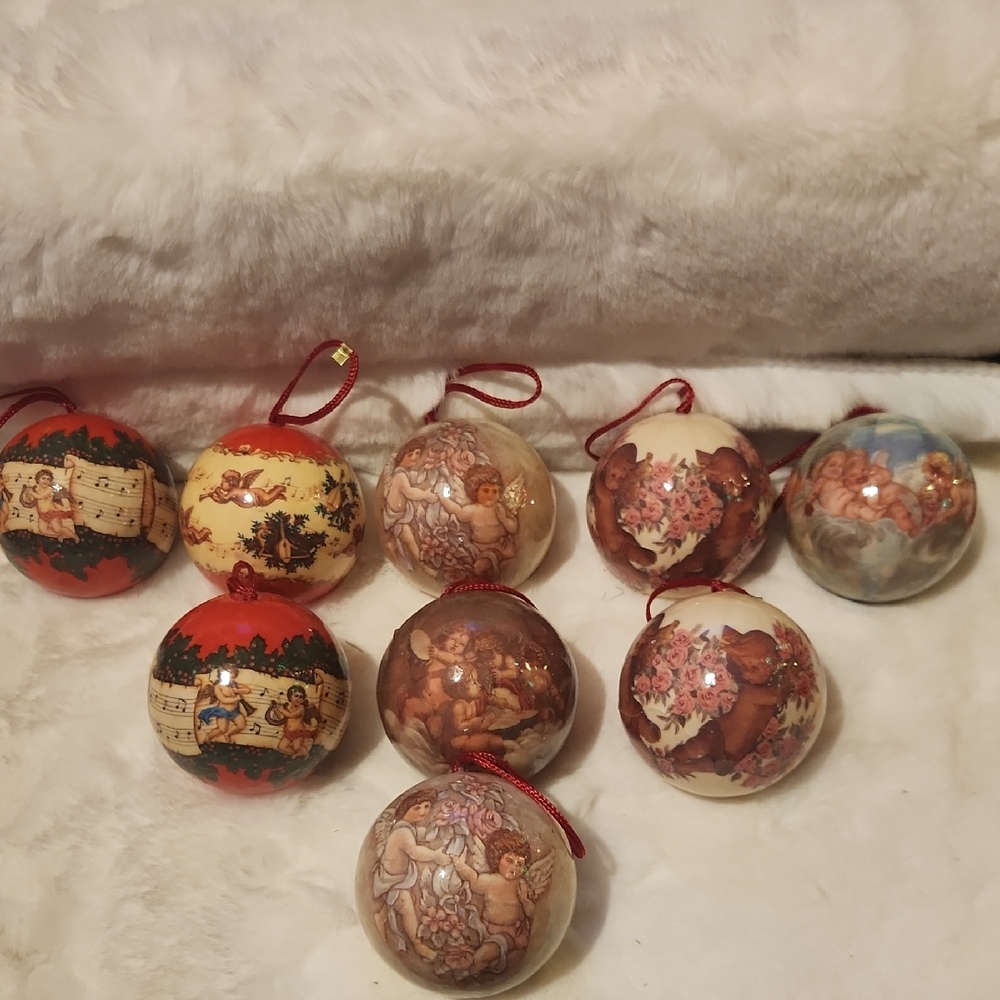 Vintage, Holiday, Christmas Jcpenny Holiday Angel Ornament Set Red, Cream, Brown